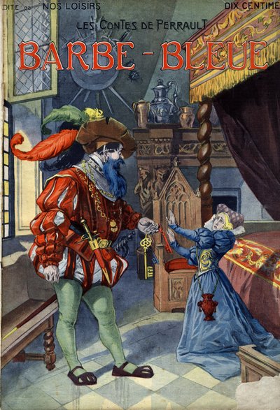 Blåskägg (Blåskägg), Conte av Charles Perrault (1628-1703). Illustration av Vaccari och Carrey i "" Les beaux tales"" samlingen "" Nos loisirs""" omkring 1910. Privat samling. av Alfredo and Carrey Vaccari