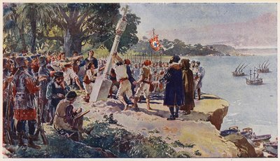Portugiser reser en stenpelare vid Kongoflodens mynning av Alfredo Roque Gameiro