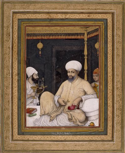 Ali Riza (målare). Sultan Ibrahim Adil Shah II vördar ett sufi-helgon, Bijapur, ca 1620-30, British Museum, London av Ali Riza