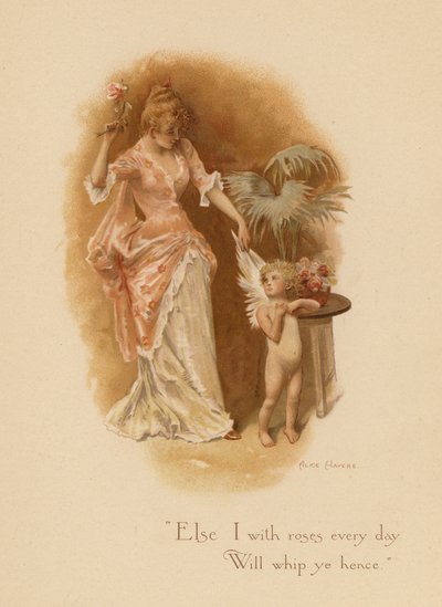 Gamla kärlekssånger: "Else I with roses every day / Will whip ye hence." (färglitografi) av Alice Havers