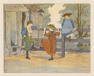 Pojkar och flickor (färglitografi) av Alice Maud Beddington