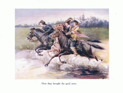 Hur de förde de goda nyheterna från Gent till Aix, illustration från Poems for the Young: Robert Browning, ca 1920 av Alice Ross