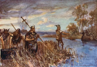 Ely plundrad och bränd av danskarna (färg litho) av Allan (after) Stewart