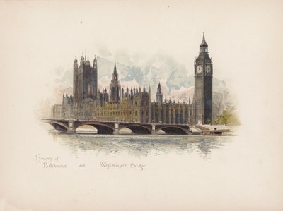 Bekanta London: Houses of Parliament och Westminster Bridge (färglitografi) av Allan F. Barraud