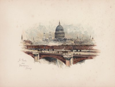 Familjär London: St Pauls och Blackfriars Bridge (färglitografi) av Allan F. Barraud
