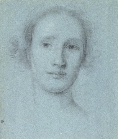 Head of a Girl (svart och vit krita på blått papper) av Allan Ramsay