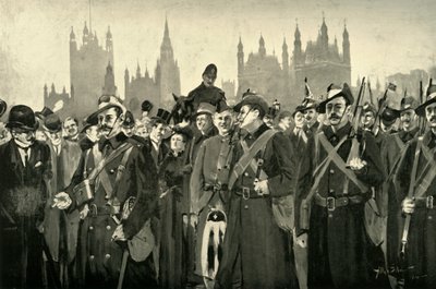 "Londons svar - The City Imperial Volunteers Crossing Westminster Bridge", 1900. av Allan Stewart
