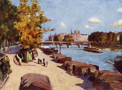 Paris: Seinen och Ile de la Cite från Pont du Carrousel (färg litho) av Allan Stewart