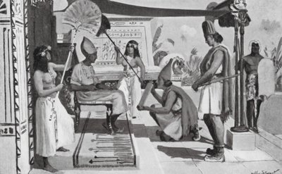 Ramses II tar emot en kopia av sitt fördrag med hettiterna (litografi) av Allan Stewart