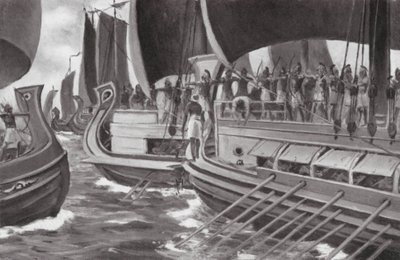Historiens första sjöslag (litografi) av Allan Stewart