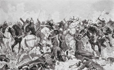 Rajputernas sista strid mot muhammedanerna 1192 e.Kr. (litografi) av Allan Stewart