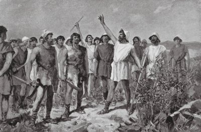 Heloternas uppror i Sparta, f.Kr. 464 (litografi) av Allan Stewart