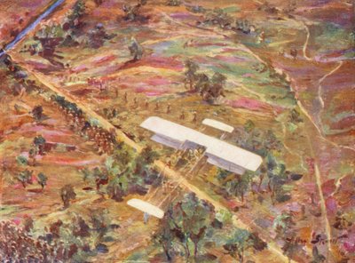 WW1: En luftrekognosering (färglitografi) av Allan Stewart