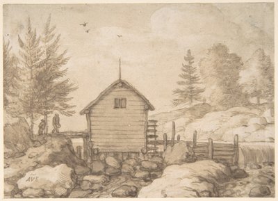 En kvarn på klippor i en flod i Norge av Allart van Everdingen