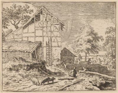 Stuga med två stegar, troligen ca. 16451656. av Allart van Everdingen
