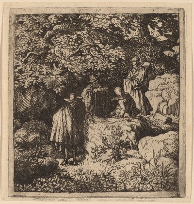 Fyra figurer under ett träd, troligen ca. 16451656. av Allart van Everdingen