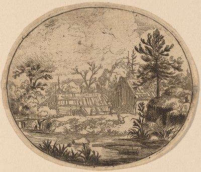 Hamlet vid stranden av en flod, troligen ca. 16451656. av Allart van Everdingen