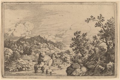 Stor sten som skjuter ut från en flod, troligen ca. 16451656. av Allart van Everdingen