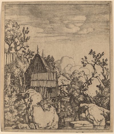 Man på en liten träbro, förmodligen ca. 16451656. av Allart van Everdingen