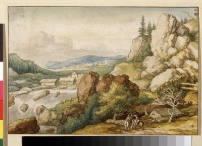 ""Landskap med tre ryttare"" (Landskap med tre ryttare) Akvarell av Allaert Pietersz van Everdingen (1621-1675) Pushkin-museet, Moskva av Allart van Everdingen
