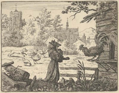 Renard, förklädd till en munk, vinner tuppens förtroende, 1650-75. av Allart van Everdingen
