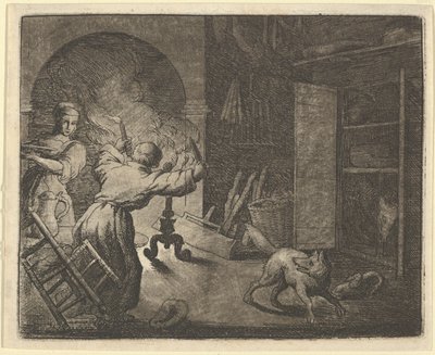Renard flyr med en kyckling som han stal från ett prästbord, 1650-75. av Allart van Everdingen