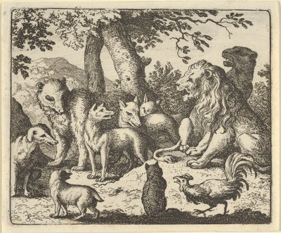 Renard fritar sig själv från sina brott inför lejonet, 1650-75. av Allart van Everdingen