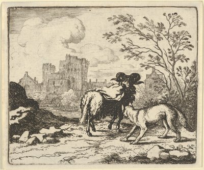 Renard skickar baggen tillbaka till lejonet med ett paket som innehåller kaninhuvudet, 1650-75. av Allart van Everdingen