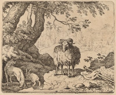 Reynard återvänder hem, åtföljd av baggen och kaninen, förmodligen ca. 16451656. av Allart van Everdingen