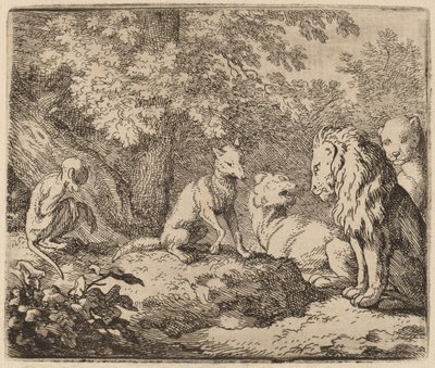 Reynard berättar en historia om dolda skatter, förmodligen ca. 16451656. av Allart van Everdingen