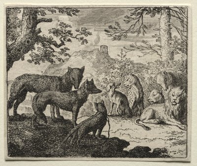 Reynard the Fox: The Relatives of Reynard lämnar domstolen av Allart van Everdingen