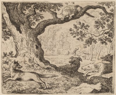 Reynards far och katten förföljd av hundar, förmodligen ca. 16451656. av Allart van Everdingen