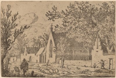 Svinhjord nära ett kapell, troligen ca. 16451656. av Allart van Everdingen