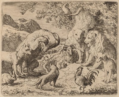 Björnen ber lejonet om rättvisa, förmodligen ca. 16451656. av Allart van Everdingen