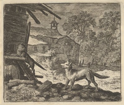 Katten klättrar i en lada, 1650-75. av Allart van Everdingen