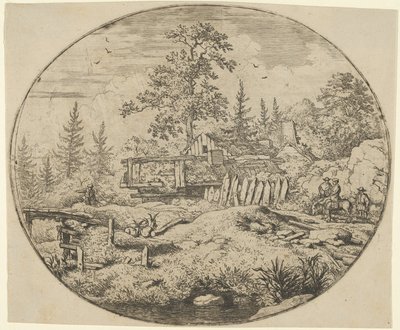 Landskapet med träbron, 1600-talet. av Allart van Everdingen