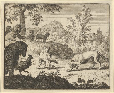 Lejonet tillåter en kamp mellan vargen och Renard, 1650-75. av Allart van Everdingen