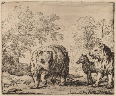 Lejonet befriar björnen och vargen, förmodligen ca. 16451656. av Allart van Everdingen
