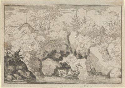 Skiffen nära den genomborrade klippan, 1600-talet. av Allart van Everdingen