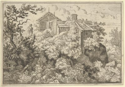 De tre stugorna på kullen, 1600-talet. av Allart van Everdingen