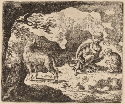 Vargen och aporna, förmodligen ca. 16451656. av Allart van Everdingen