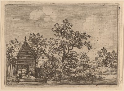 Två fat framför en stuga, troligen ca. 16451656. av Allart van Everdingen