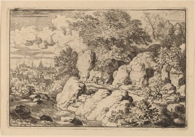 Två ryttare på en stenig stig, förmodligen ca. 16451656. av Allart van Everdingen
