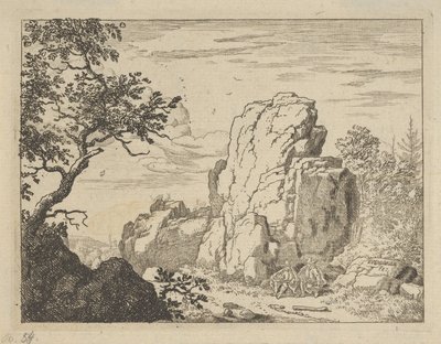 Två män som sitter vid foten av en hög klippa, 1600-talet. av Allart van Everdingen