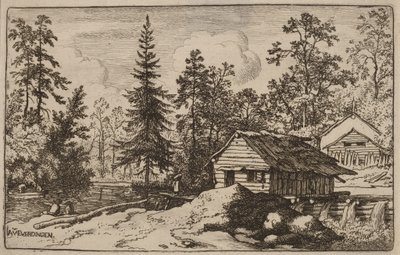 Kvinna i ett flodlandskap som ser mot en båt av Allart van Everdingen