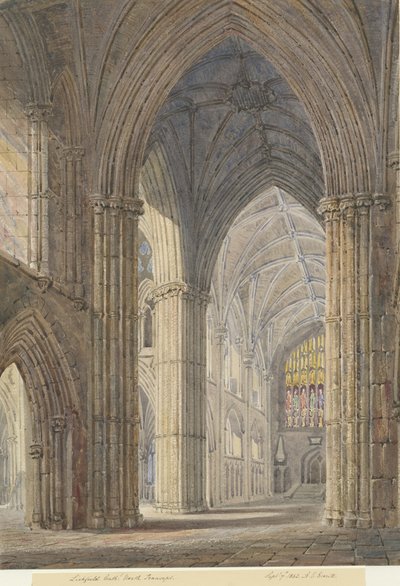Interiör av Lichfield Cathedral - North Transept: akvarellmålning, 7 september 1842 av Allen Edward Everitt