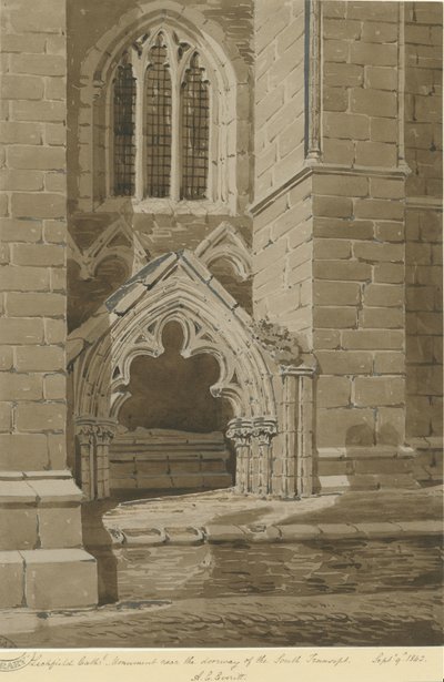 Lichfield Cathedral - South Transept: röd sepiateckning, 9 september 1842 av Allen Edward Everitt