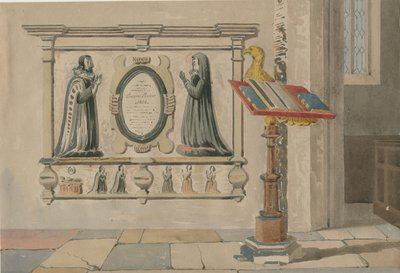 Wednesbury Church - Monument till Thomas och Eleanor Parkes: akvarellmålning, 23 mars 1843 av Allen Edward Everitt