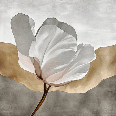 Vit blomma, guld, abstrakt av Alma