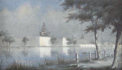 The Moat at Mandalay by Moonlight, 1924 (wc på papper) av Alma Claude Burlton Cull